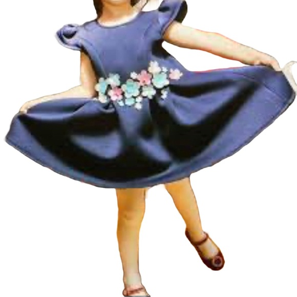 Halabaloo toddler girls Size 2T navy dress fit & flare with flowers - Picture 1 of 9